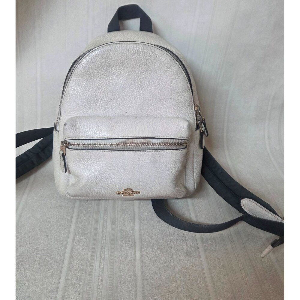 Coach Charlie F29004 Ivory Pebbled Leather Backpack Bag Purse With tag Charm